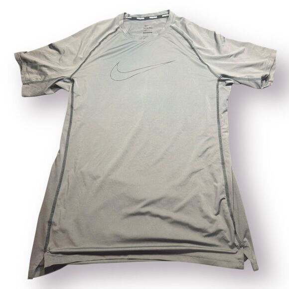 Nike Pro Dri-FIT Men's Short Sleeve Shirt Top Iron Grey‎ Black Size Large - Picture 1 of 4